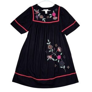 Vintage Bechamel Patio House Dress Sz S Floral Muumuu Mexican Embroidered
